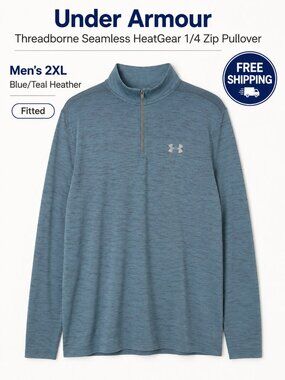 Under Armour Threadborne Seamless HeatGear 1/4 Zip Men's 2XL Blue Pullover